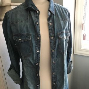 Love Stitch Denim Button Down Top